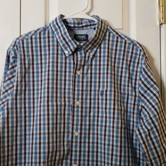 Chaps Stretch Easy Care blue plaid long sleeve button down shirt  Sz L NWOT - Picture 3 of 9